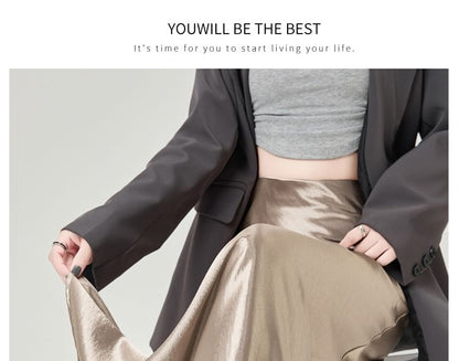 High-Rise Satin Solid Long Mermaid Skirt