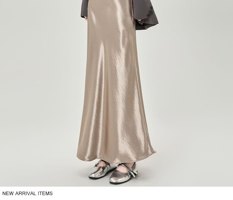 High-Rise Satin Solid Long Mermaid Skirt