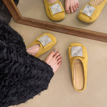 Flat Round Mules Toe Rhinestone