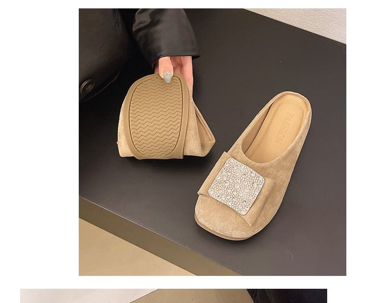 Flat Round Mules Toe Rhinestone