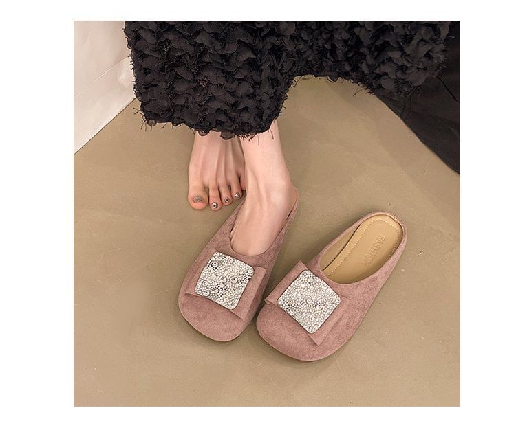 Flat Round Mules Toe Rhinestone