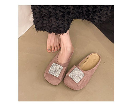 Flat Round Mules Toe Rhinestone
