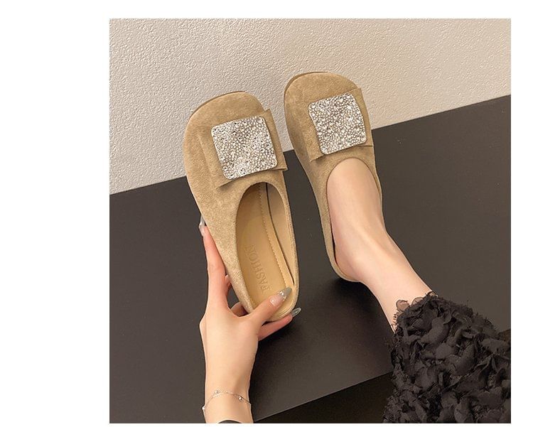 Flat Round Mules Toe Rhinestone