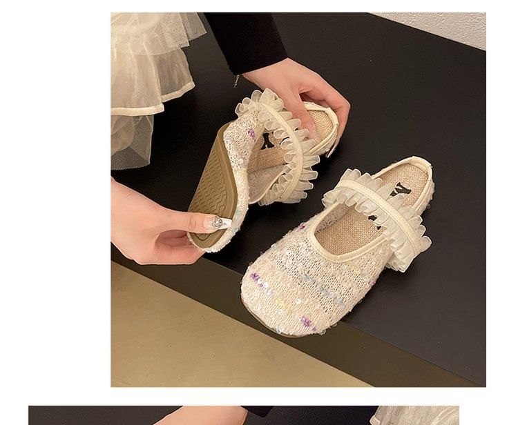 Jane Mesh Sequin Round Toe Mules Mary