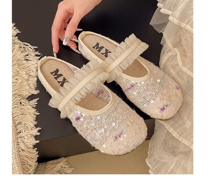 Jane Mesh Sequin Round Toe Mules Mary