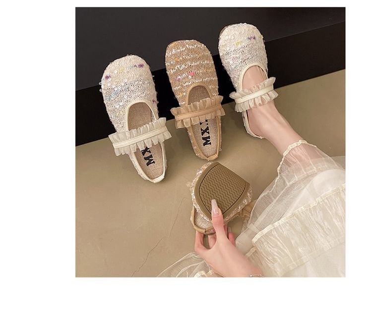 Jane Mesh Sequin Round Toe Mules Mary