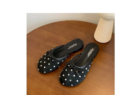 Mules Bow Mesh Rhinestone