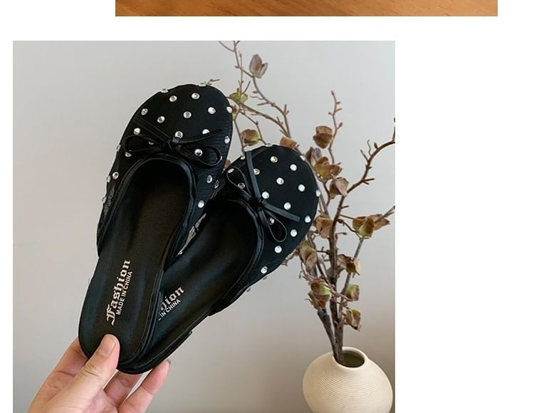 Mules Bow Mesh Rhinestone