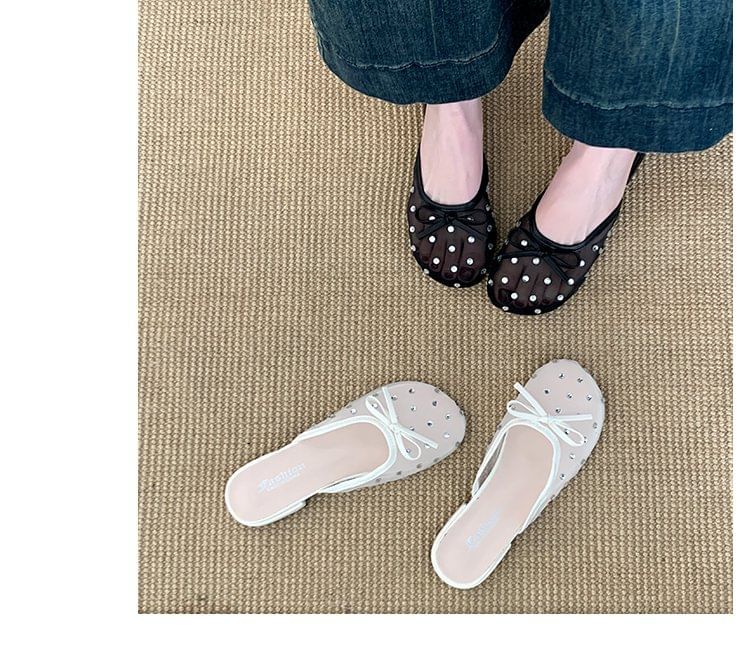 Mules Bow Mesh Rhinestone