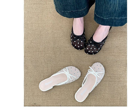 Mules Bow Mesh Rhinestone