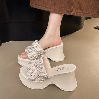 Sandals Platform Heel Rhinestone Slide Wedge