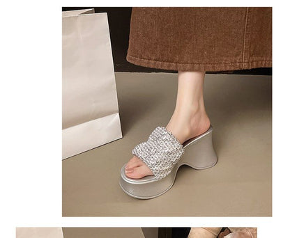 Sandals Platform Heel Rhinestone Slide Wedge