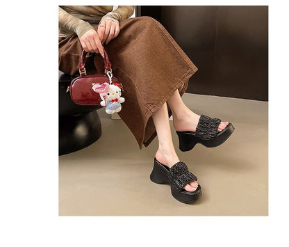 Sandals Platform Heel Rhinestone Slide Wedge