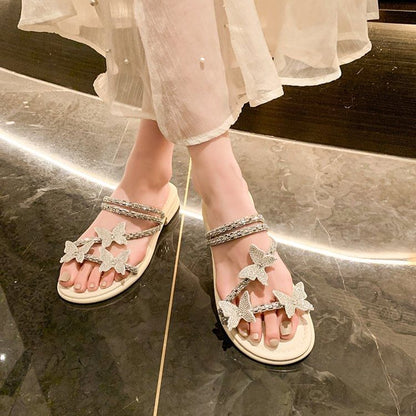 Strappy Slide Butterfly Sandals Rhinestone