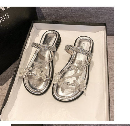 Strappy Slide Butterfly Sandals Rhinestone