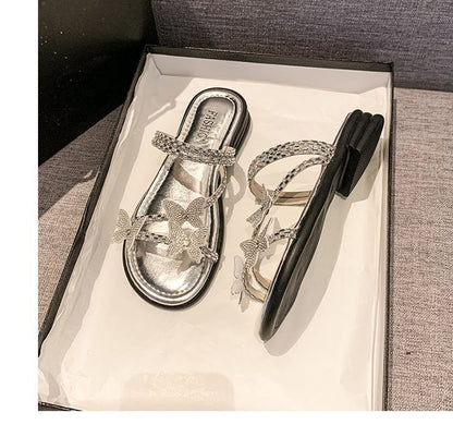 Strappy Slide Butterfly Sandals Rhinestone