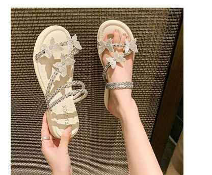Strappy Slide Butterfly Sandals Rhinestone