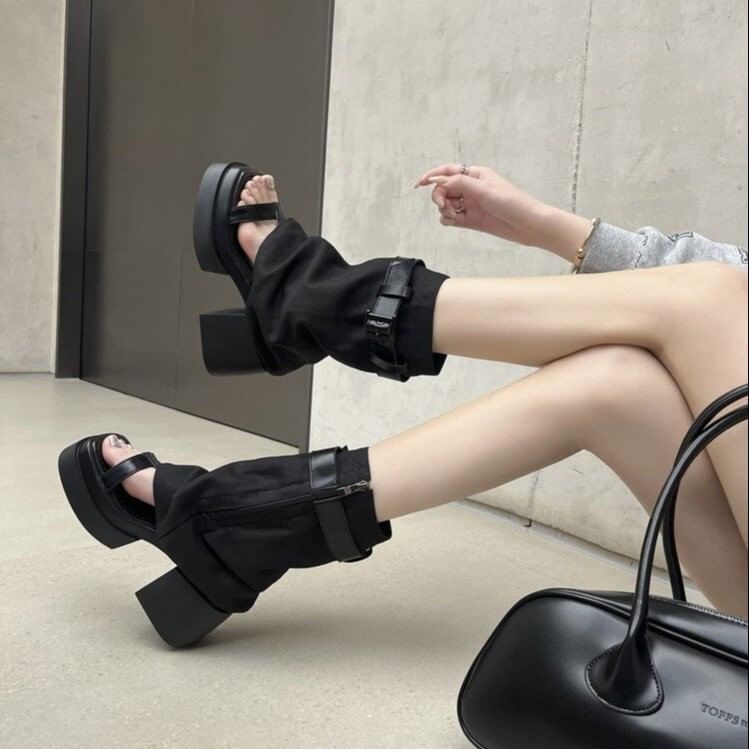 Set: Sandals + Leg Slingback Chunky Buckled Warmers Heel Platform