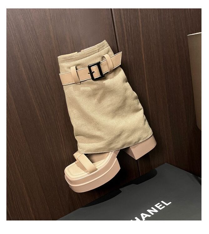 Set: Sandals + Leg Slingback Chunky Buckled Warmers Heel Platform