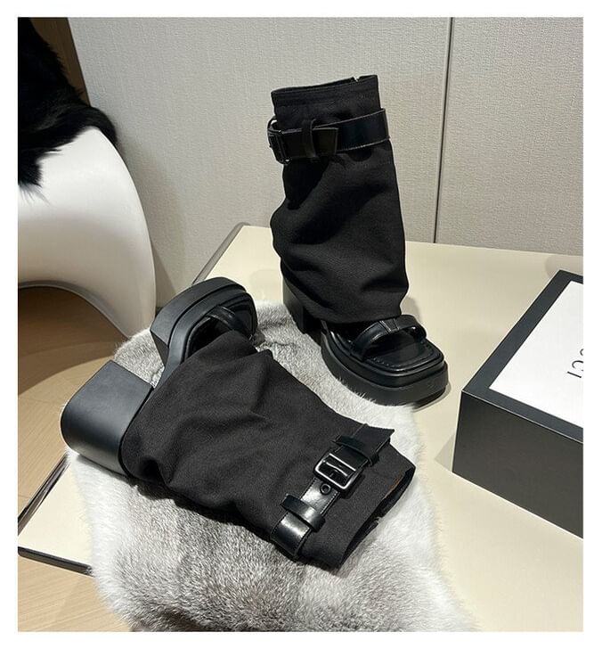 Set: Sandals + Leg Slingback Chunky Buckled Warmers Heel Platform