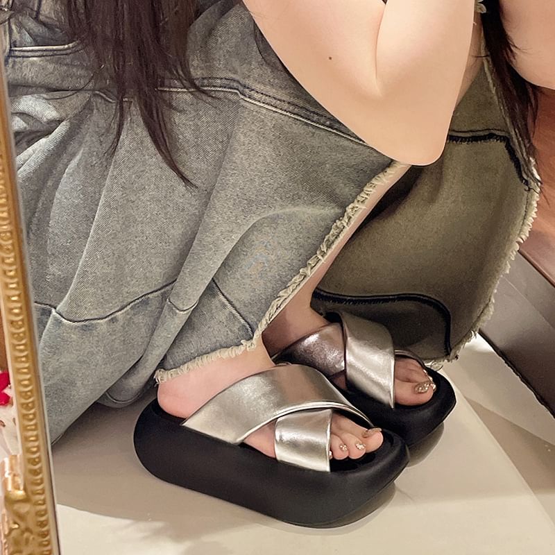 Platform Slide Sandals Criss Cross