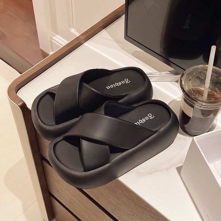 Platform Slide Sandals Criss Cross