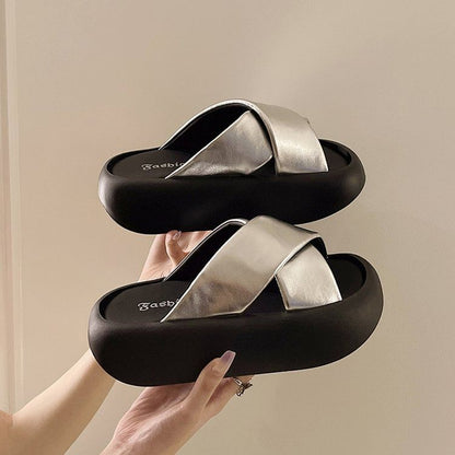 Platform Slide Sandals Criss Cross