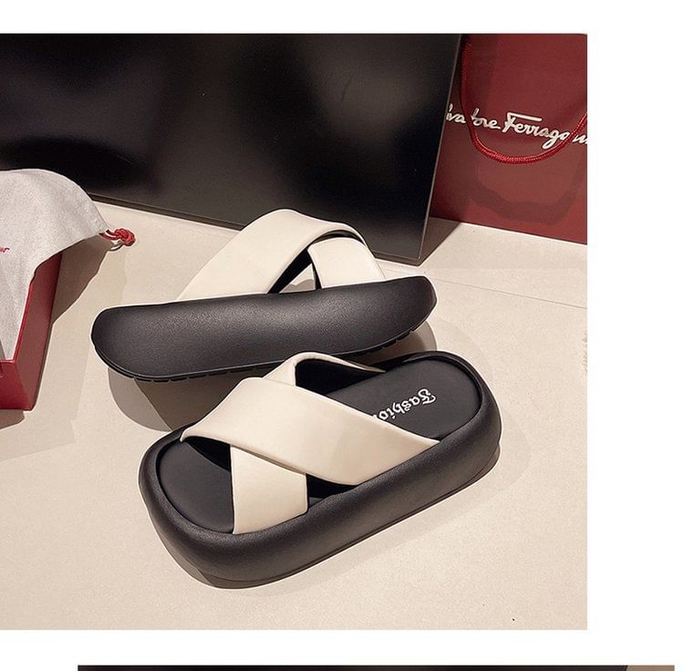 Platform Slide Sandals Criss Cross