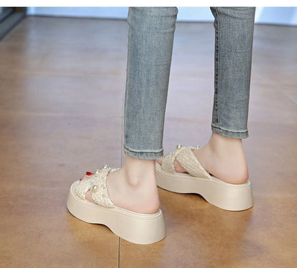 Slide Faux Platform Pearl Sandals Cross Criss