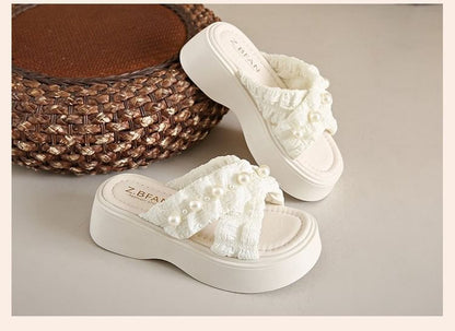 Slide Criss Faux Platform Pearl Sandals Cross