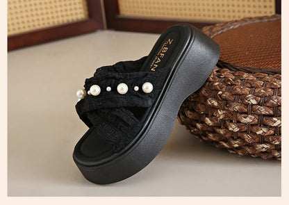 Slide Criss Faux Platform Pearl Sandals Cross