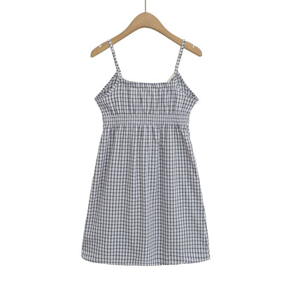 Spaghetti Strap V-Neck Plaid Mini A-Line Dress