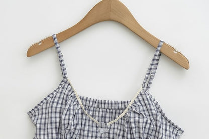 Spaghetti Strap V-Neck Plaid Mini A-Line Dress