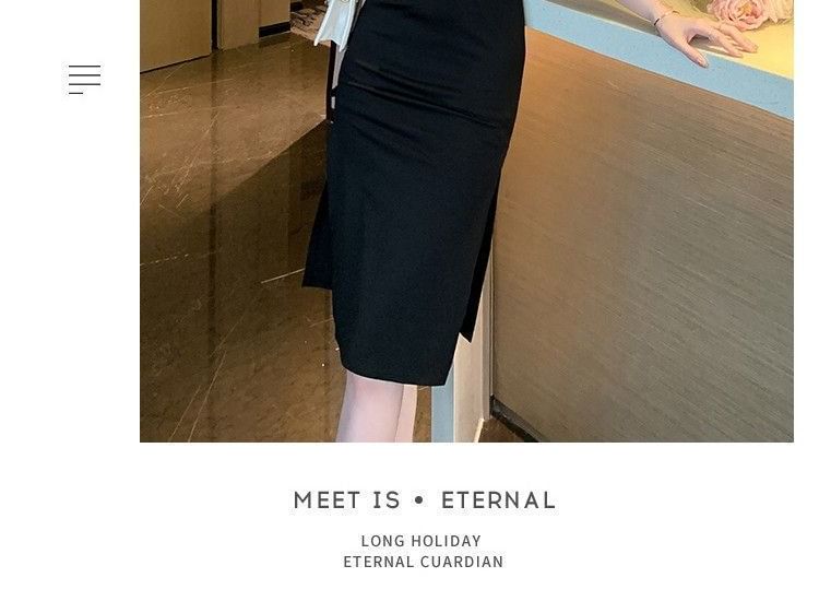 Short-Sleeve Stand Collar Plain Frog Buttoned Slit Midi Sheath Qipao