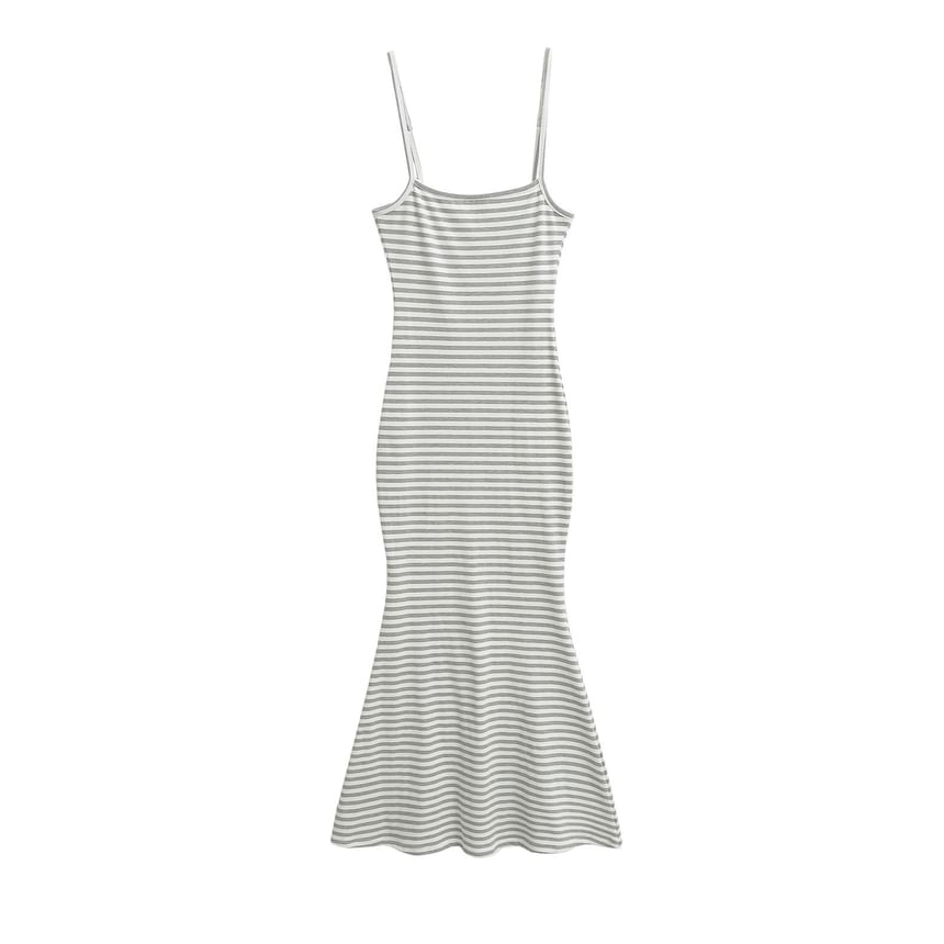 Spaghetti Strap Striped Ribbed Maxi Mermaid Dress
