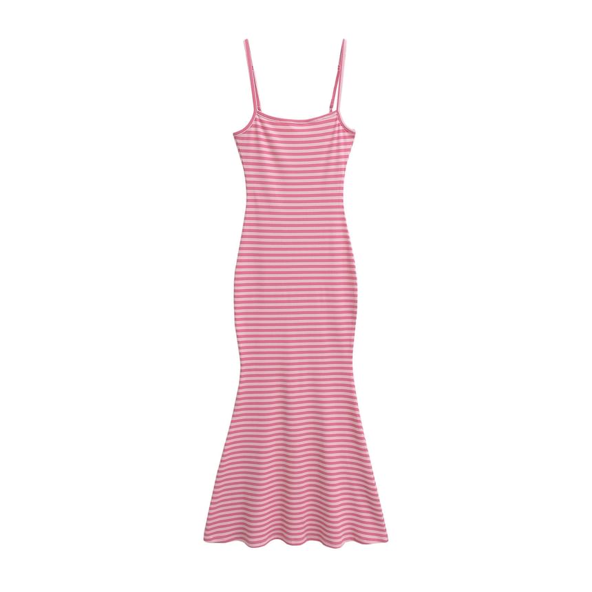 Spaghetti Strap Striped Ribbed Maxi Mermaid Dress