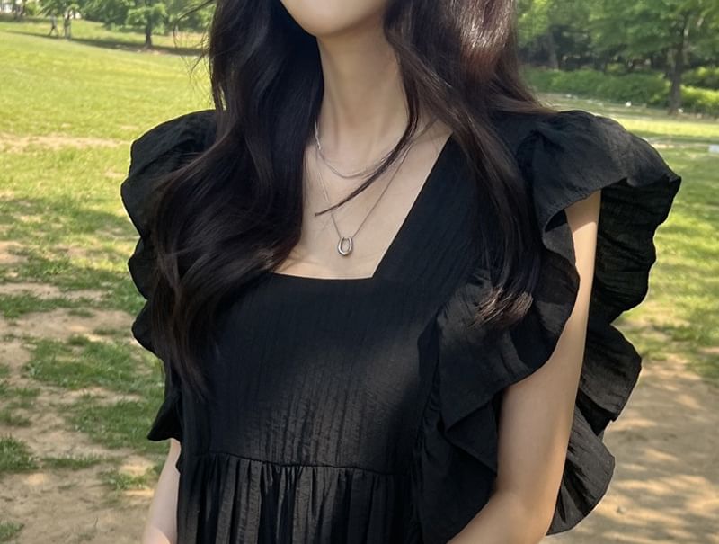 Square Neck Ruffle Hem Sleeveless Cotton Maxi Sundress