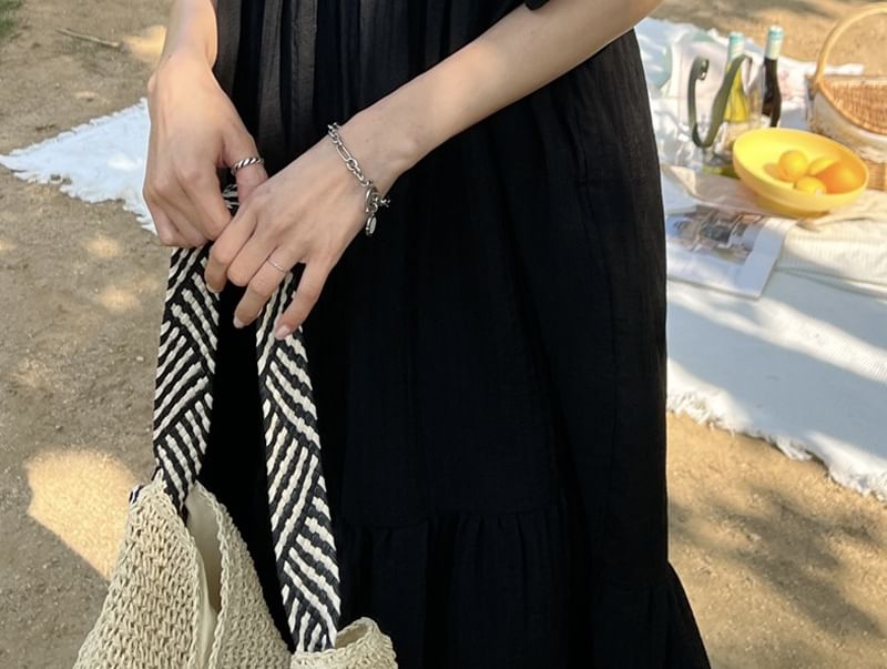 Square Neck Ruffle Hem Sleeveless Cotton Maxi Sundress