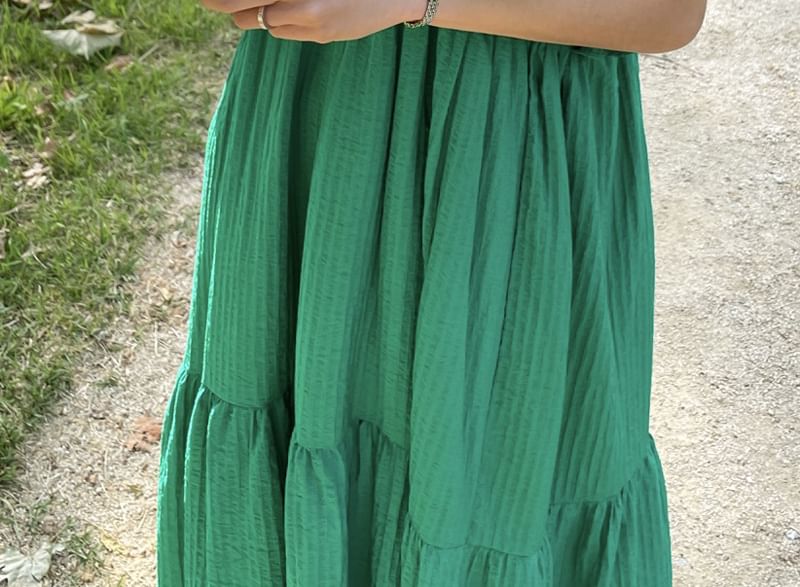 Square Neck Ruffle Hem Sleeveless Cotton Maxi Sundress