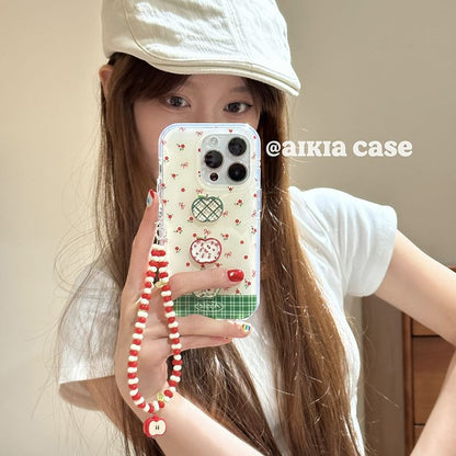 Apple Floral Print Phone Case / Beaded Phone Strap / Set