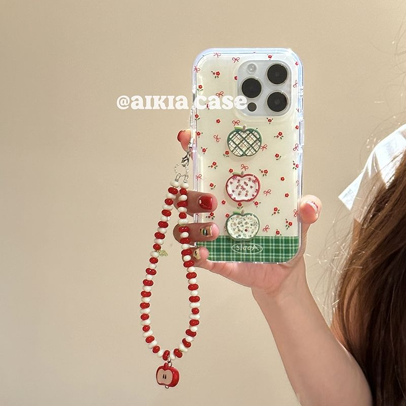 Apple Floral Print Phone Case / Beaded Phone Strap / Set