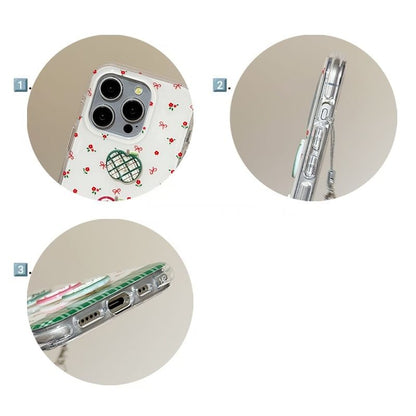 Apple Floral Print Phone Case / Beaded Phone Strap / Set