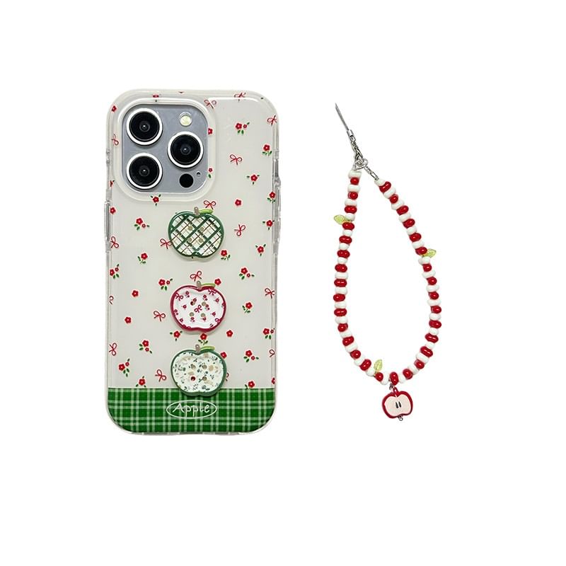 Apple Floral Print Phone Case / Beaded Phone Strap / Set