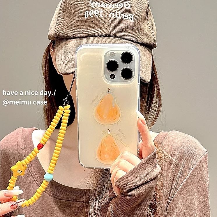 Pear Print Phone Case / Star Bead Phone Strap / Set