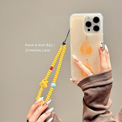 Pear Print Phone Case / Star Bead Phone Strap / Set