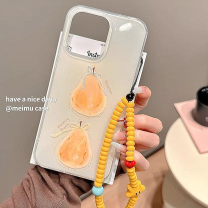 Pear Print Phone Case / Star Bead Phone Strap / Set