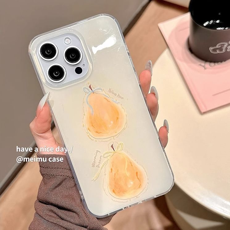 Pear Print Phone Case / Star Bead Phone Strap / Set