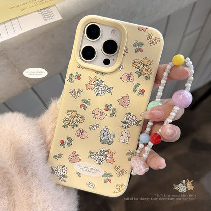 Rabbit Print Phone Case / Bead Phone Strap / Set