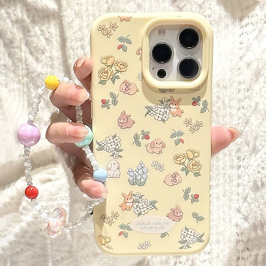 Rabbit Print Phone Case / Bead Phone Strap / Set