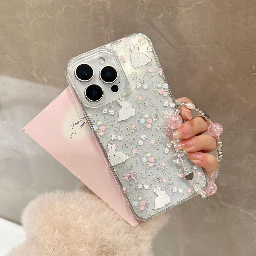 Rabbit Print Phone Case / Bead Phone Strap / Set